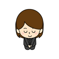 使いやすいオーソドックスなデザインのビジネススーツを着た女性キャラクターのアイコン / 座礼