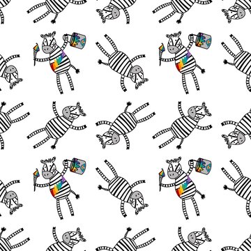 Cartoon kids animals seamless zebra pattern for wrapping and notebooks and clothes print and fabrics