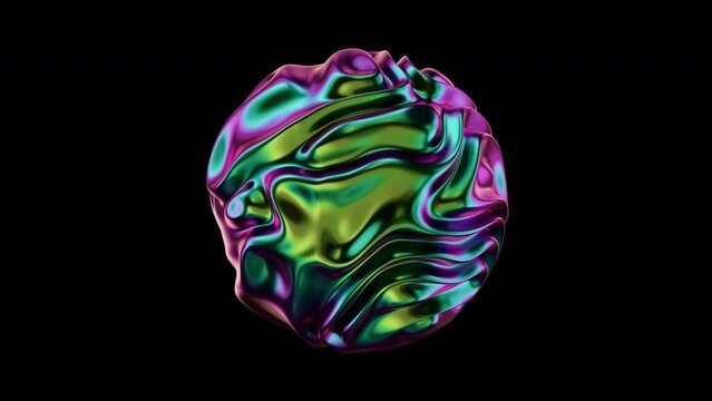 Fluid liquid iridescent blob, metaball morphing animation. Scattering and flowing of glossy liquid deforming organic molecule. Loop