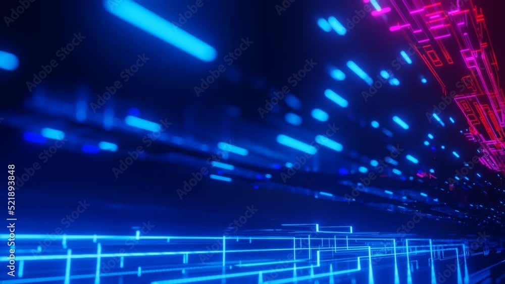 Aufkleber pattern like sci-fi hologram. fly through technology cyberspace with neon glow. sci-fi flight throug