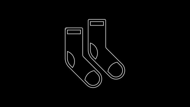 White line Socks icon isolated on black background. 4K Video motion graphic animation