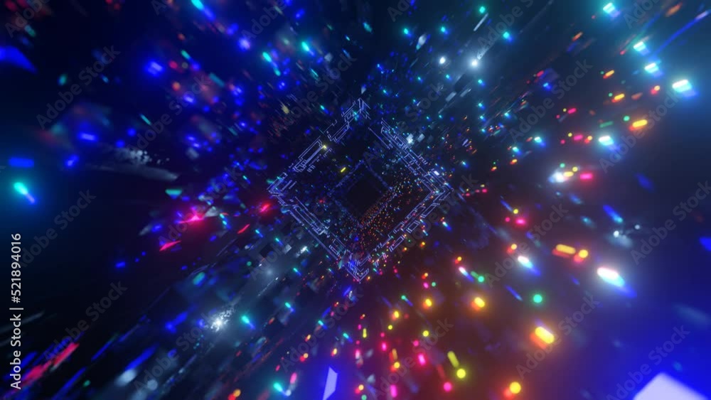 Aufkleber pattern like sci-fi hologram. fly through technology cyberspace with neon glow. sci-fi flight throug