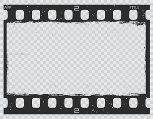 Grunge movie film strip, vintage filmstrip frame, vector old photo texture background. Film strip negative or cinema camera filmstrip with grunge borders, retro motion picture and retro photography - 521895036