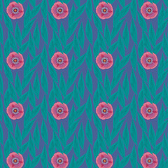 A pattern of stylized peony flower and leaves