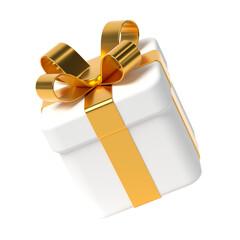 3d gift box with bow, white and gold