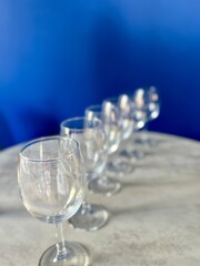 A set of elegant glasses laid out on the dining table 