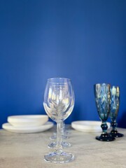 A set of elegant glasses laid out on the dining table 