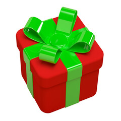 3d gift box with bow, red and green