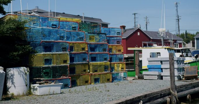Lobster pots in fishing village
