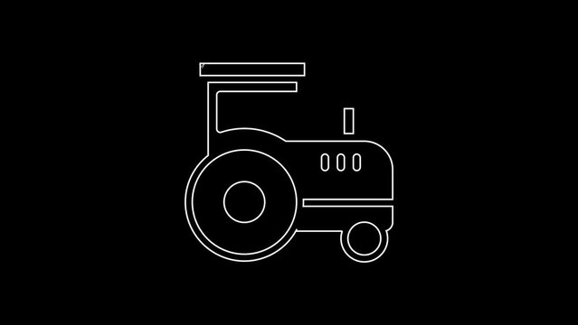 White line Tractor icon isolated on black background. 4K Video motion graphic animation