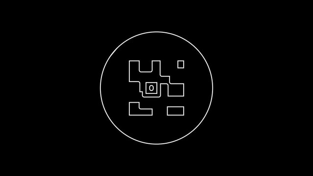 White line QR code sample for smartphone scanning icon isolated on black background. 4K Video motion graphic animation