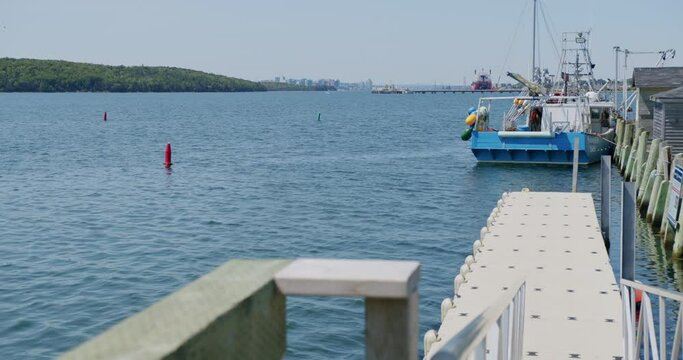 fishing boat on the dock in fishing village
