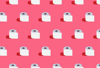 Roll of toilet paper seamless pattern and healthy paper roll concept flat vector illustration.