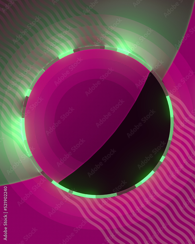 Poster Trendy rounded geometric 3d rendering digital illustration with luminous ring. Abstract graphic background
