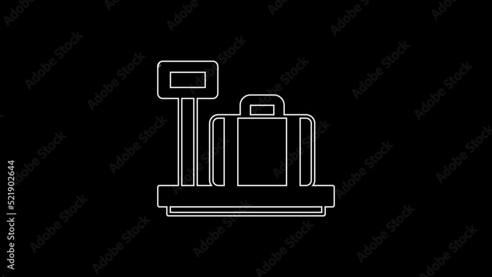 Poster white line scale with suitcase icon isolated on black background. logistic and delivery. weight of d