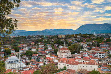 Safranbolu old town view with sunset sky in Turkey. Safranbolu old town is UNESCO world heritage site 
