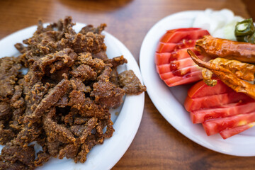 Edirne Ciger dish (Tava Ciger in Turkish), specialty food in Edirne, Turkey.  Liver cooked in oil. Turkish food. 
