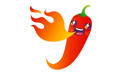 Vector illustration of chilli pepper and flame in kawaii style.