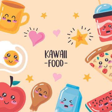 kawaii food lettering frame