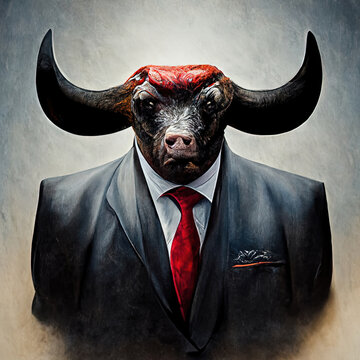 Business bull in a suit, Stock Trader, Finance, Crypto
