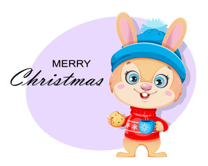 Merry Xmas and Happy New year. Cute cartoon rabbit