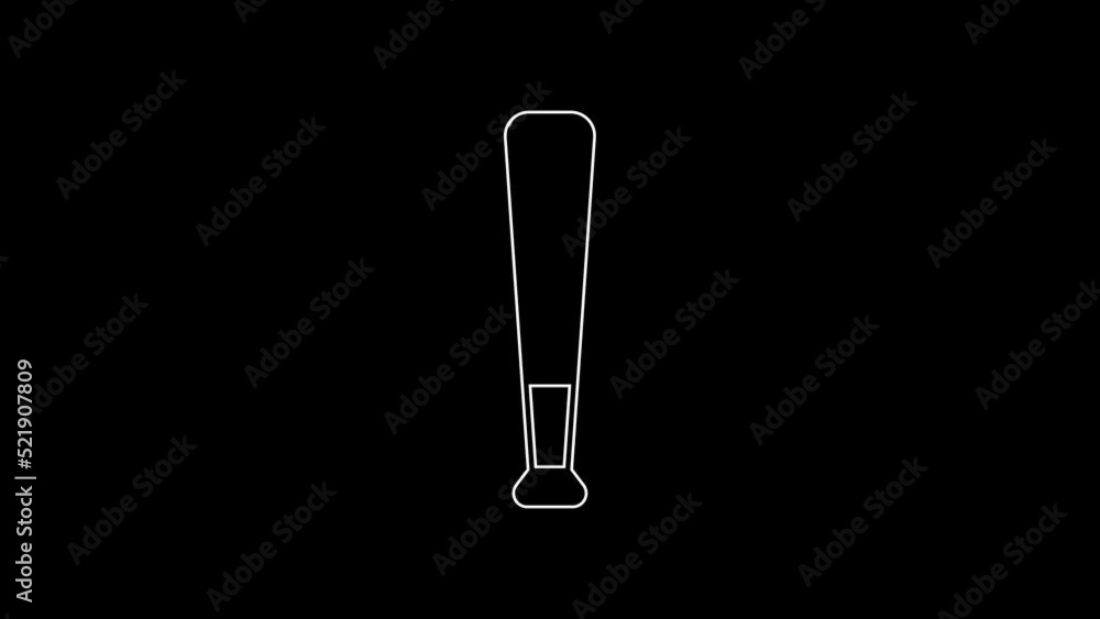 Poster white line baseball bat icon isolated on black background. 4k video motion graphic animation