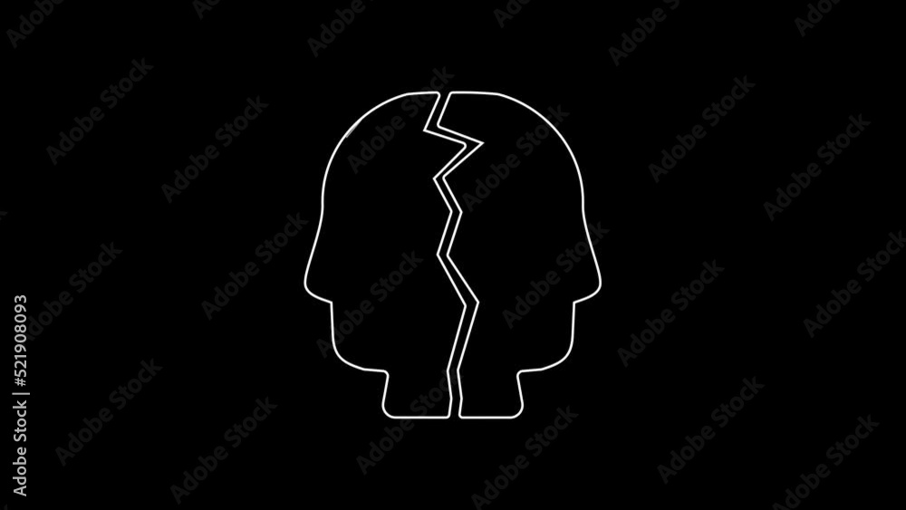 Poster White line Bipolar disorder icon isolated on black background. 4K Video motion graphic animation