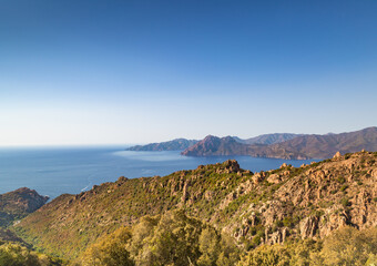 Rocky landscape from the Reserve Naturelle de Scandola in Corsica Corse, France