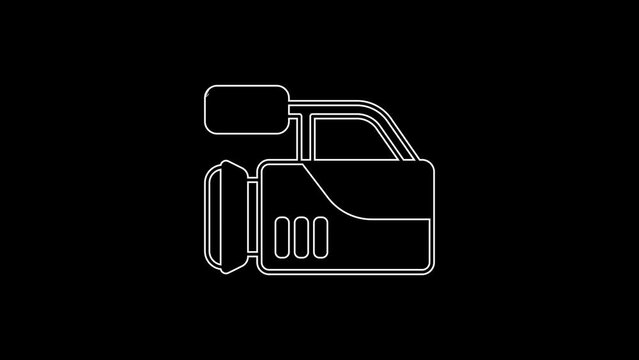 White line Cinema camera icon isolated on black background. Video camera. Movie sign. Film projector. 4K Video motion graphic animation