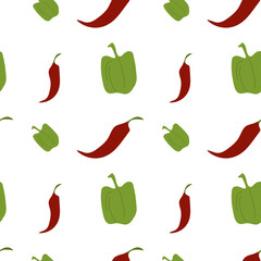 Seamless pattern with colored line icons red hot pepper and green pepper