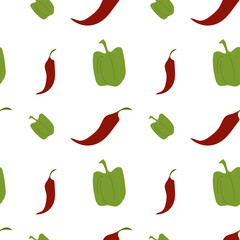 Seamless pattern with colored line icons red hot pepper and green pepper