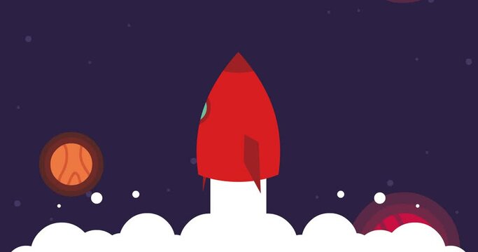 3d space rocket background animation spinning and taking off