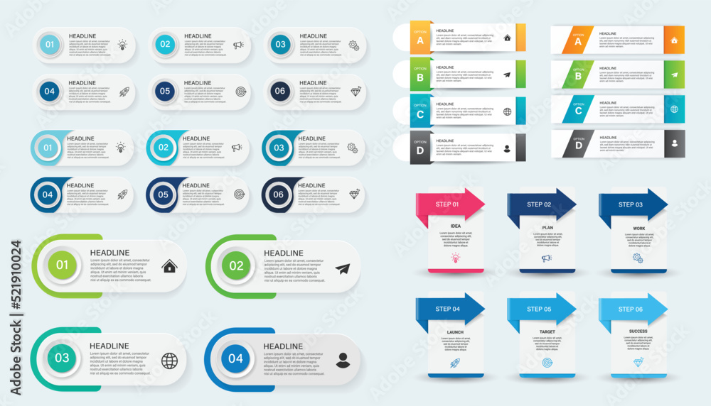Poster collection of business infographic design template with options, steps or processes. can be used for