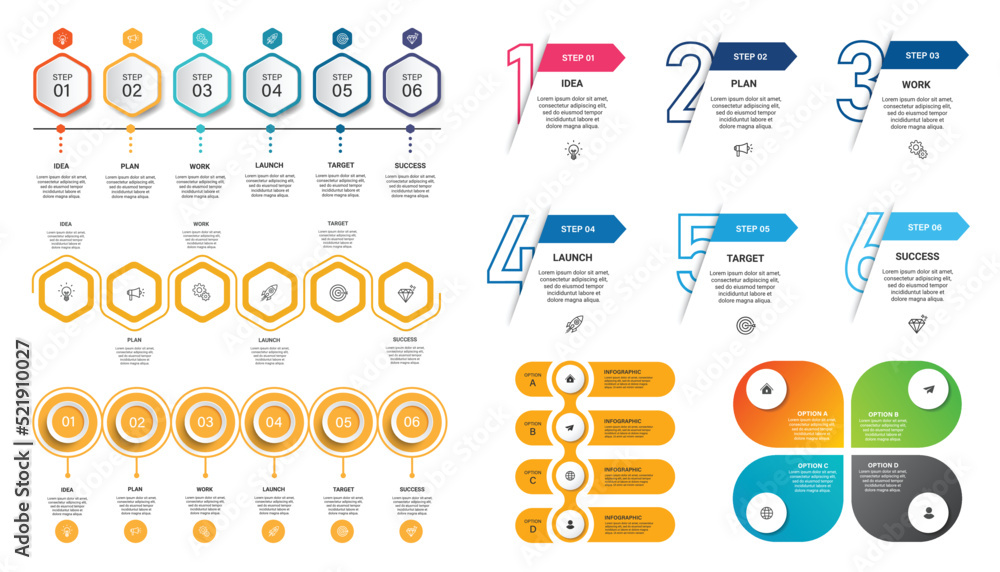 Poster collection of business infographic design template with options, steps or processes. can be used for