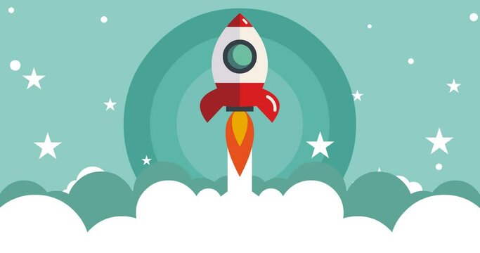 snow white blue themed rocket takeoff background animation