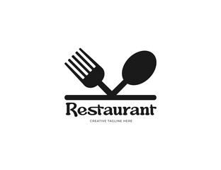 Restaurant logo with fork and spoon illustration
