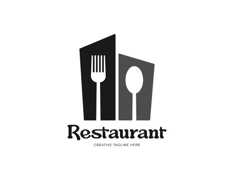 Restaurant logo with fork and spoon illustration