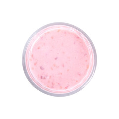 Obraz na płótnie Canvas Tasty raspberry smoothie in glass isolated on white, top view