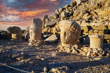 Nemrut Mountain 2150 meters, colossal statues,  stone heads and Commagene civilization, Mount...