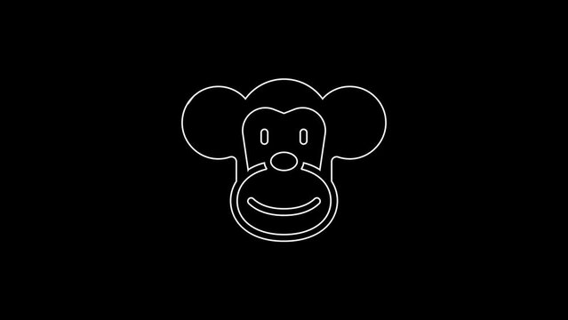 White line Monkey icon isolated on black background. Animal symbol. 4K Video motion graphic animation