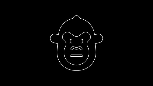 White line Monkey icon isolated on black background. Animal symbol. 4K Video motion graphic animation
