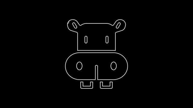 White line Hippo or Hippopotamus icon isolated on black background. Animal symbol. 4K Video motion graphic animation
