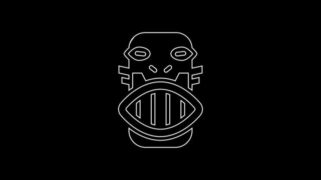 White line Mexican mayan or aztec mask icon isolated on black background. 4K Video motion graphic animation