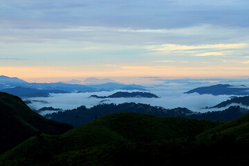Fototapeta na wymiar misty mountain hills in the morning