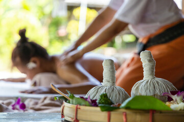 Natural thai massage in spa Relaxed at Spa Resort Body Beauty Relaxation And Wellness and body with masseur Concept of serene spa with thai style.
