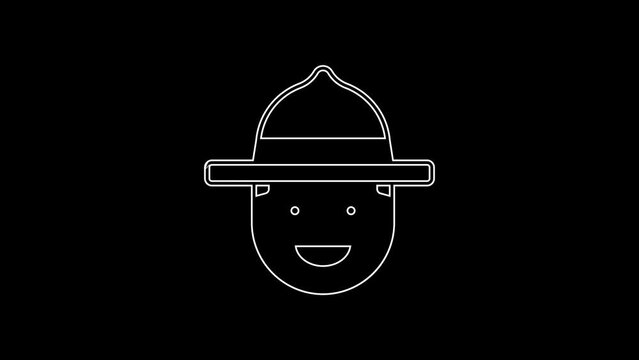 White line Canadian ranger hat uniform icon isolated on black background. 4K Video motion graphic animation