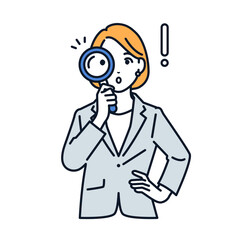 虫眼鏡を覗くスーツの女性のシンプルなベクターイラスト素材