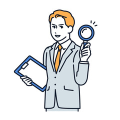 虫眼鏡を持つスーツの男性のシンプルなベクターイラスト素材