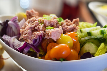 Bowl of fresh salad with tuna