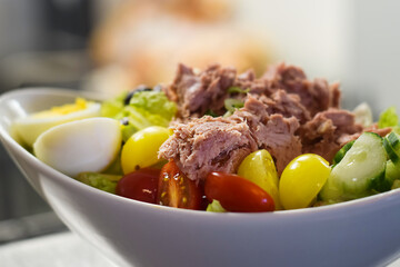Bowl of fresh salad with tuna